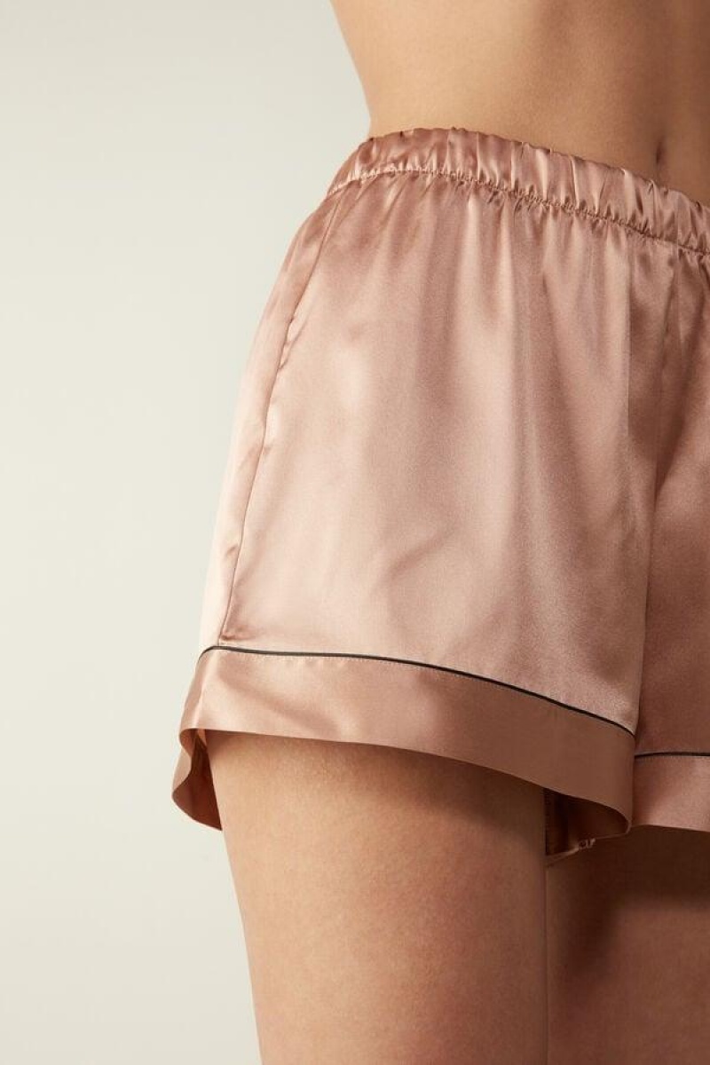 Intimissimi Silk Shorts with Contrast Trim Pizsama Női Rózsaszín | HUIS4061