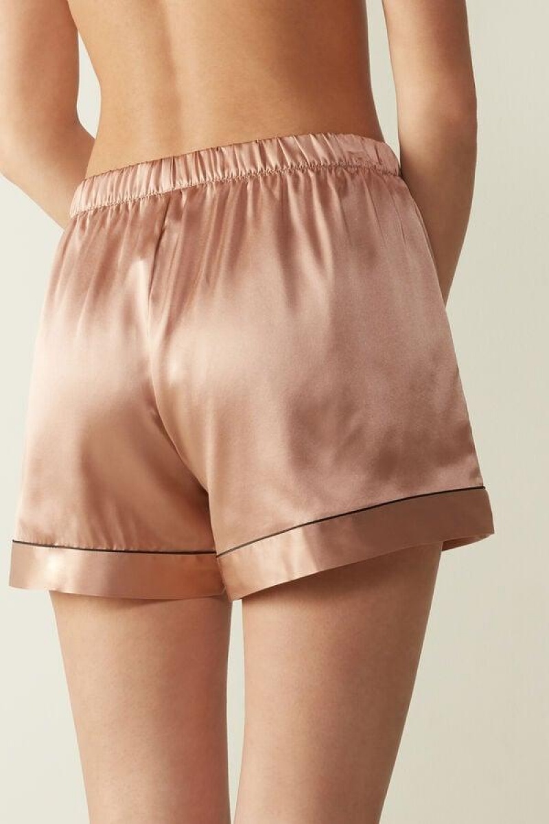 Intimissimi Silk Shorts with Contrast Trim Pizsama Női Rózsaszín | HUIS4061