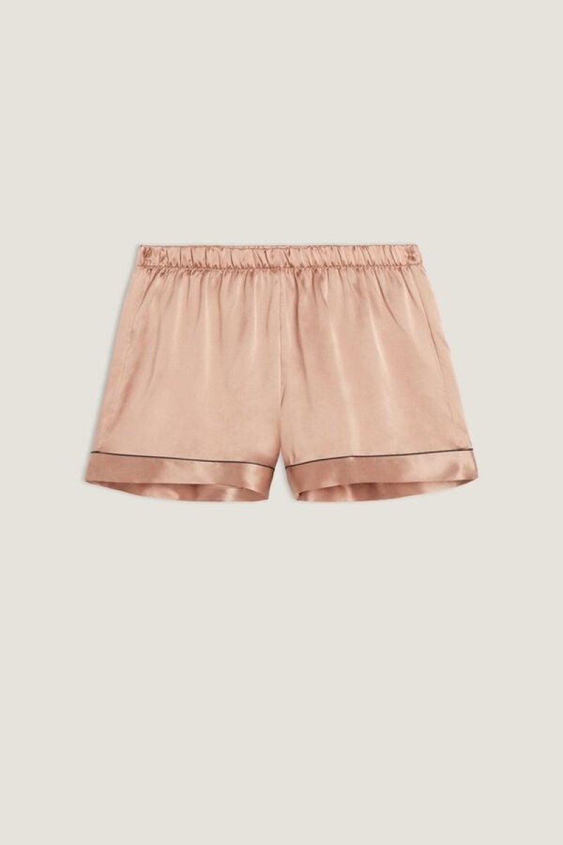 Intimissimi Silk Shorts with Contrast Trim Pizsama Női Rózsaszín | HUIS4061