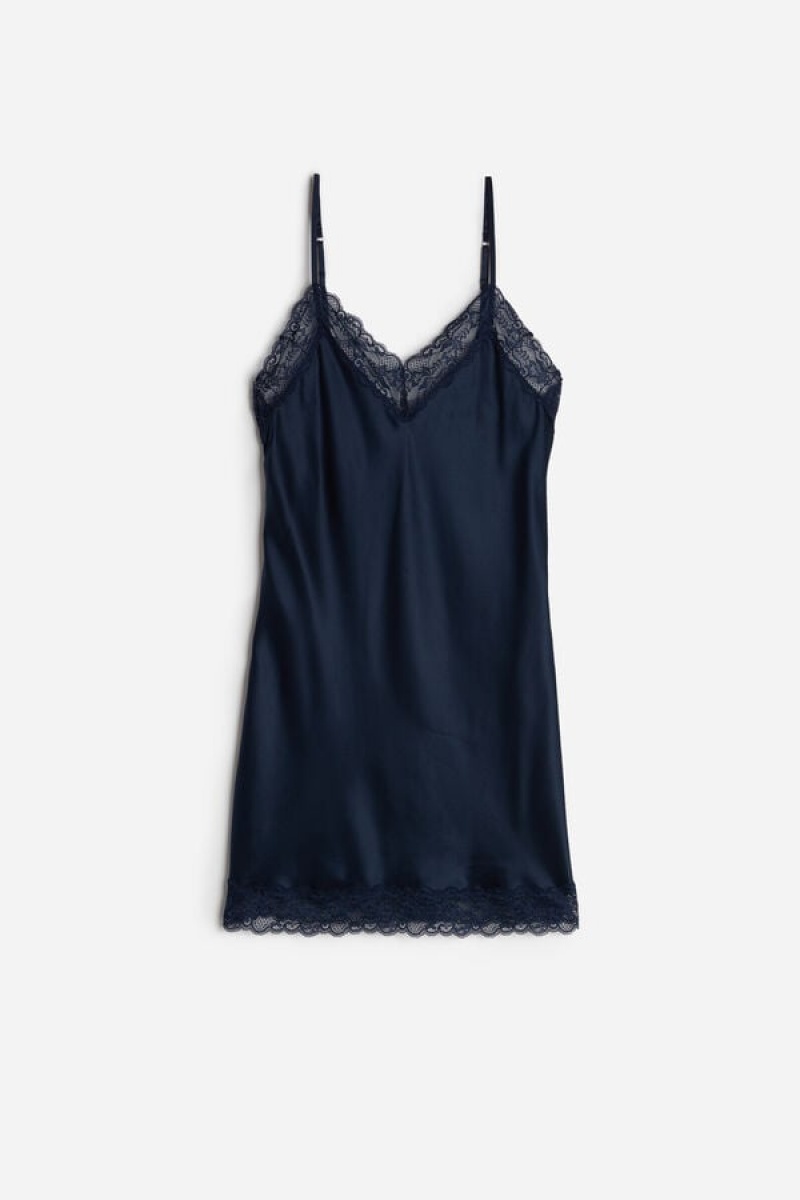 Intimissimi Silk Slip with Csipke Insert Detail Fehérnemű Női Kék | HUOR4139