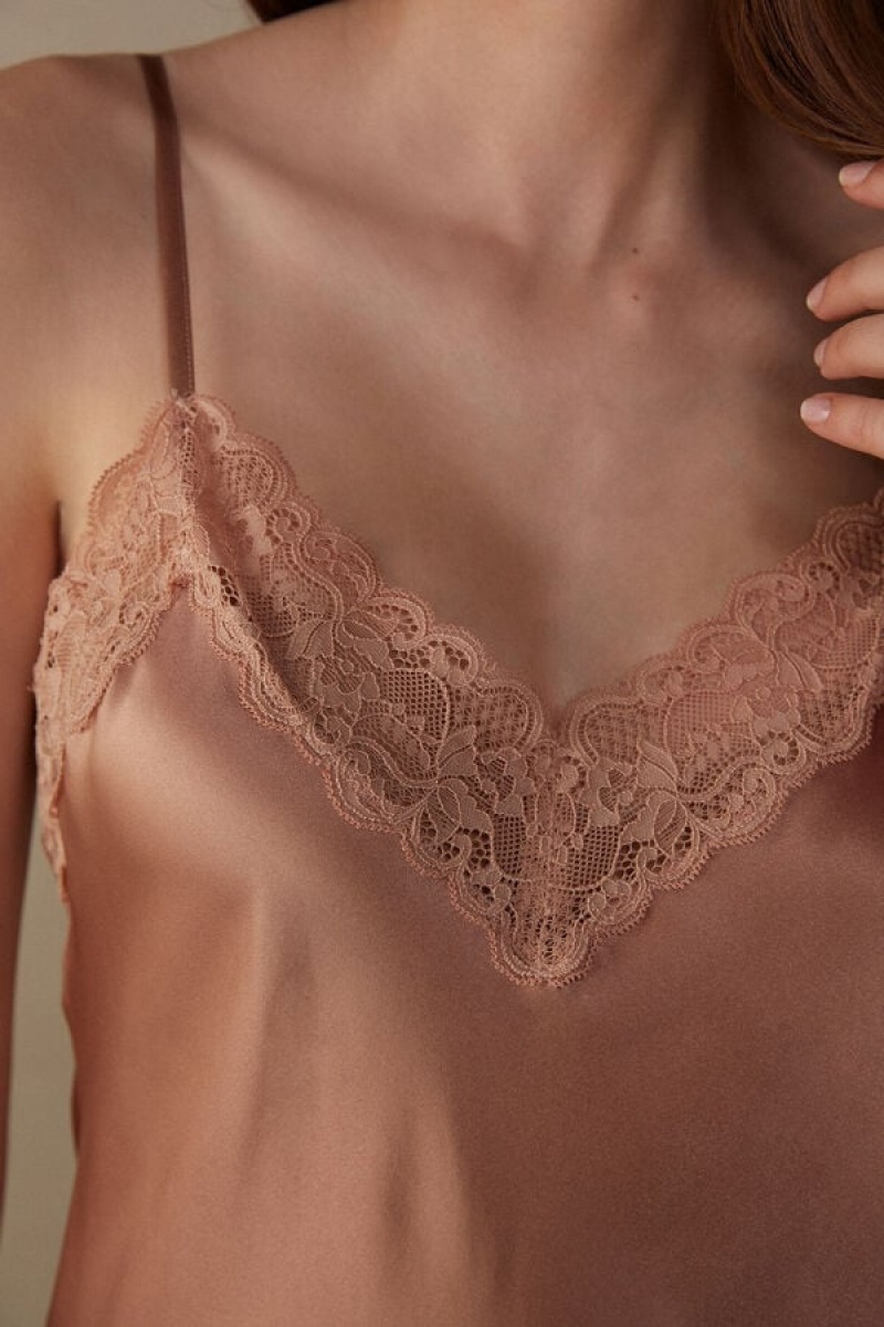 Intimissimi Silk Slip with Csipke Insert Detail Fehérnemű Női Rózsaszín | HUAP4137