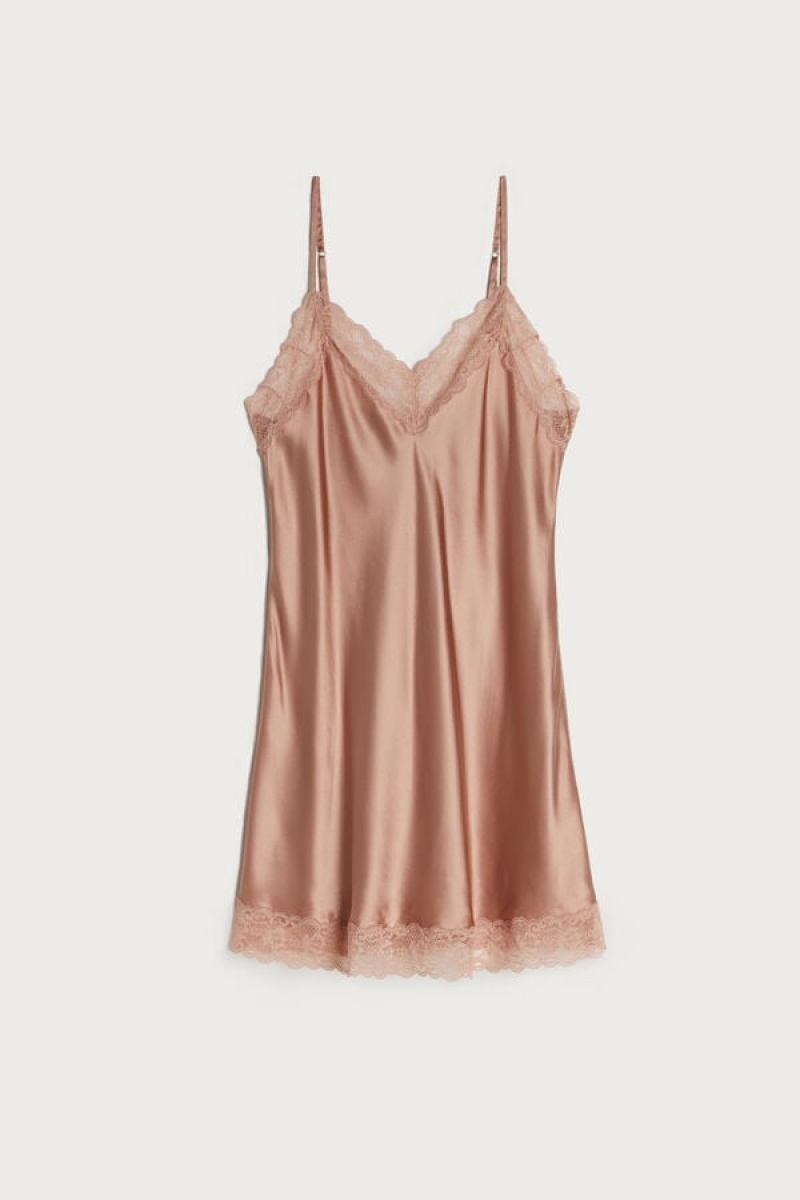 Intimissimi Silk Slip with Csipke Insert Detail Fehérnemű Női Rózsaszín | HUAP4137