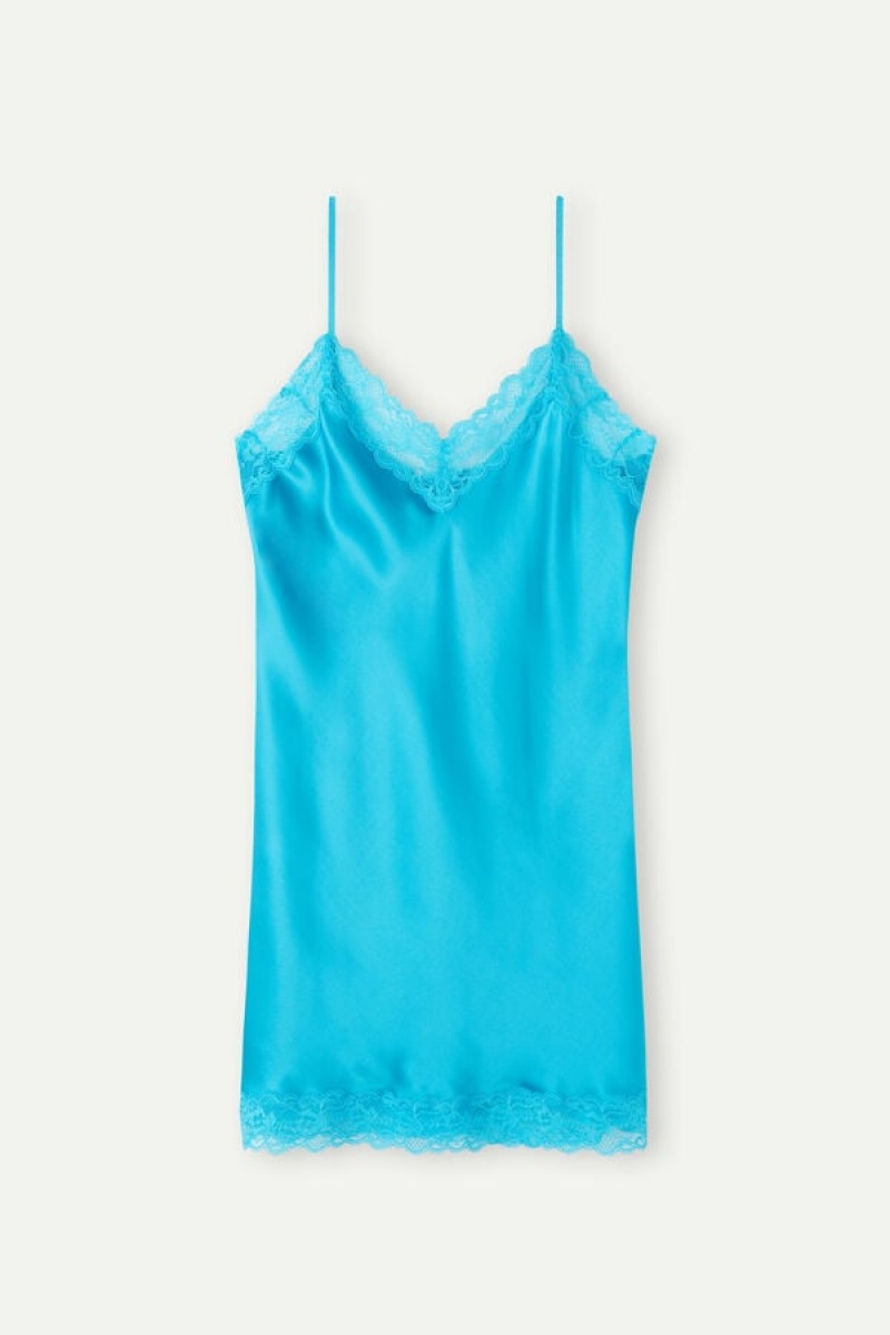 Intimissimi Silk Slip with Csipke Insert Detail Fehérnemű Női Türkiz | HUYU4115