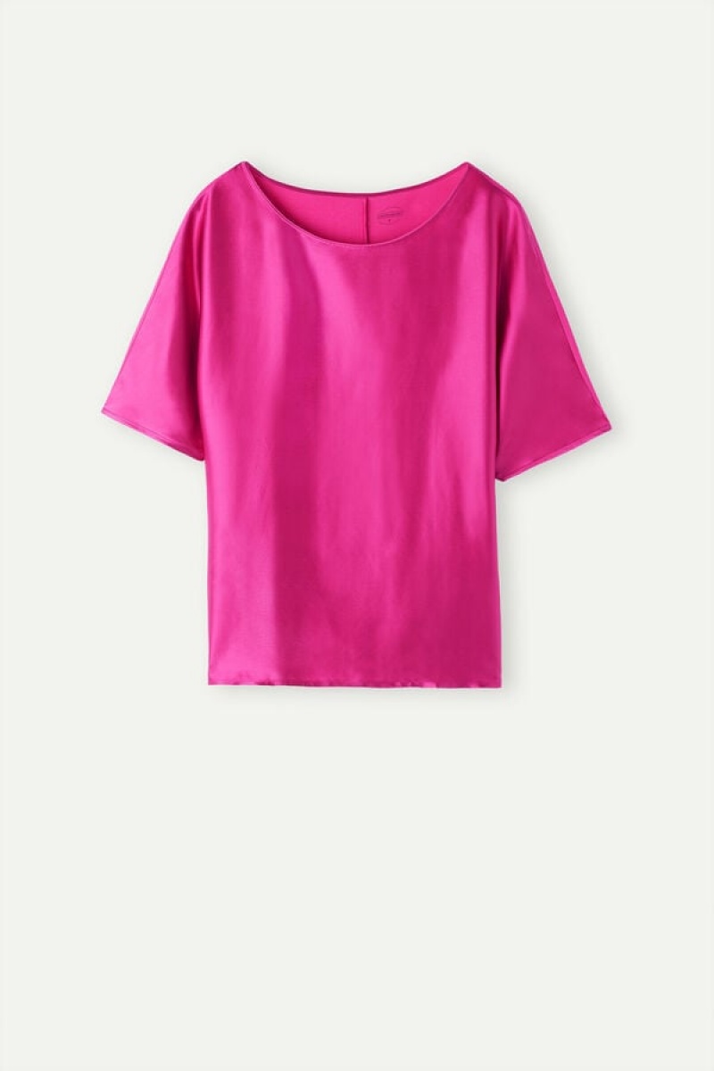 Intimissimi Silk and Modal Top Short Sleeve Női Rózsaszín | HURW4196