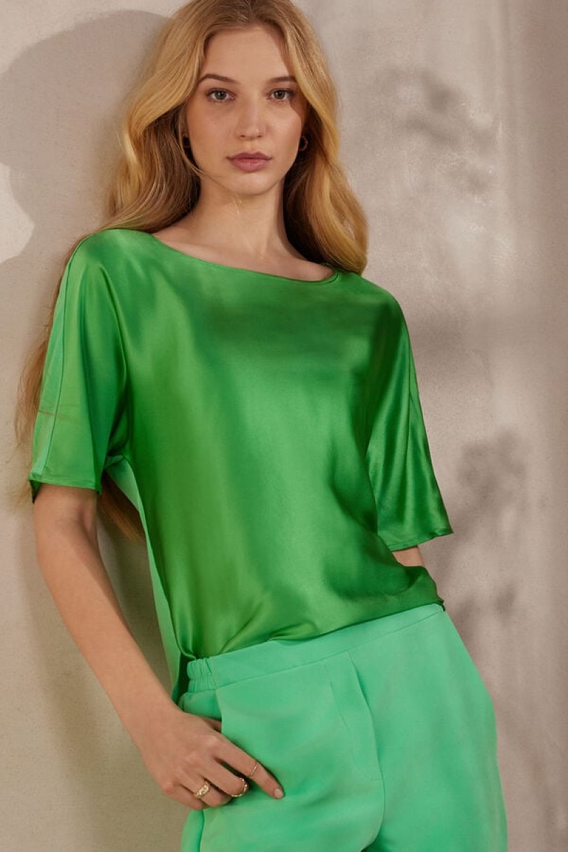 Intimissimi Silk and Modal Top Short Sleeve Női Menta | HUUT4193