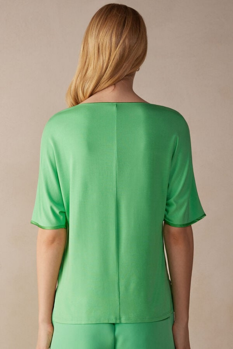 Intimissimi Silk and Modal Top Short Sleeve Női Menta | HUUT4193