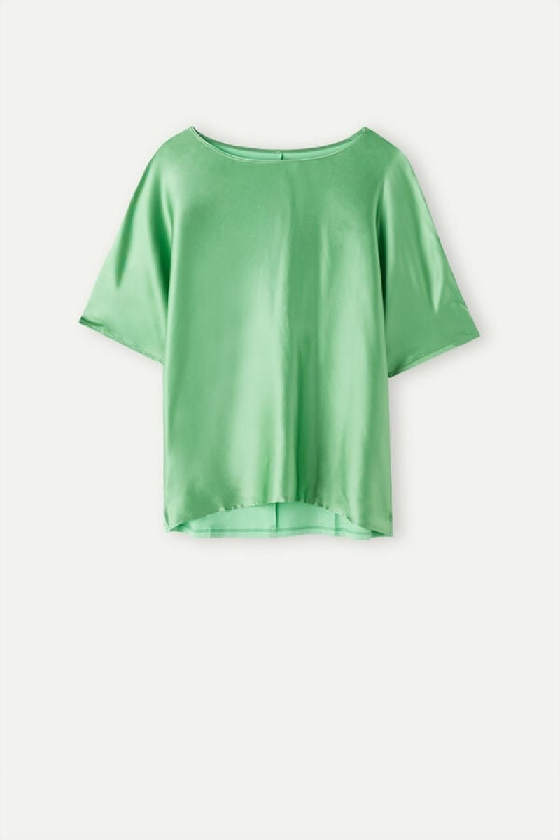 Intimissimi Silk and Modal Top Short Sleeve Női Menta | HUUT4193