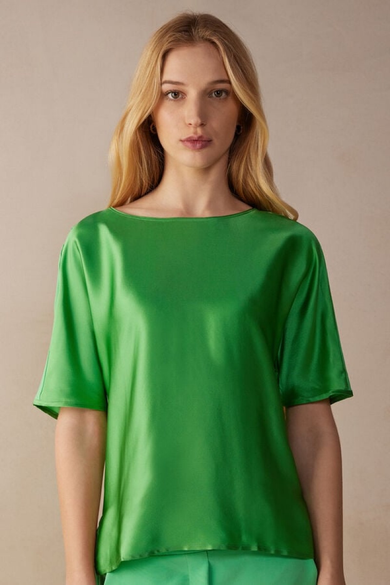 Intimissimi Silk and Modal Top Short Sleeve Női Menta | HUUT4193