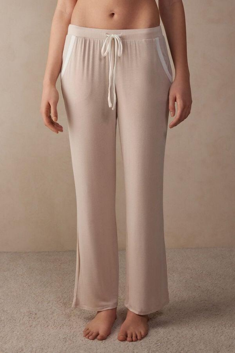 Intimissimi Simple Elegance Full Length Pants in Modal Pizsama Női Rózsaszín Fehér | HURW4013