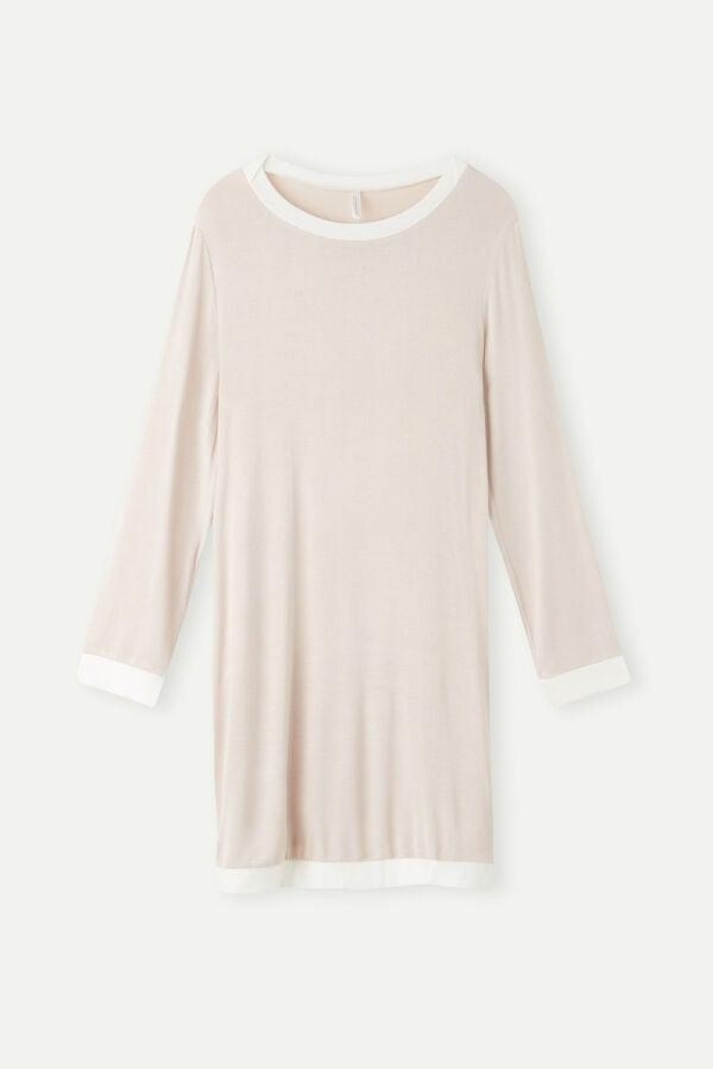 Intimissimi Simple Elegance Night Shirt Pizsama Női Rózsaszín Fehér | HUHK3838