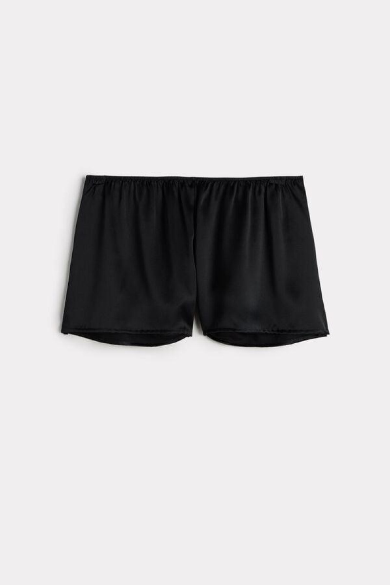 Intimissimi Smooth Silk-Satin Shorts Pizsama Női Fekete | HUHK4053