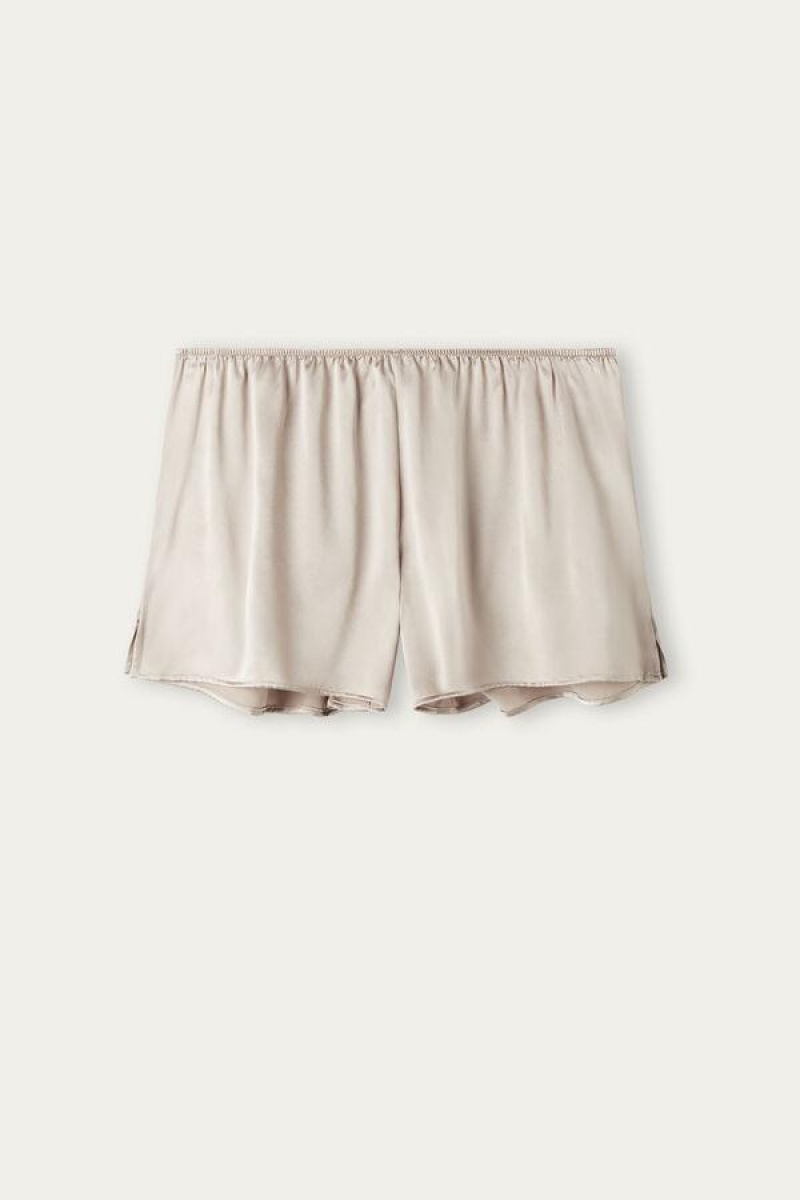 Intimissimi Smooth Silk-Satin Shorts Pizsama Női Bézs | HUTV4064