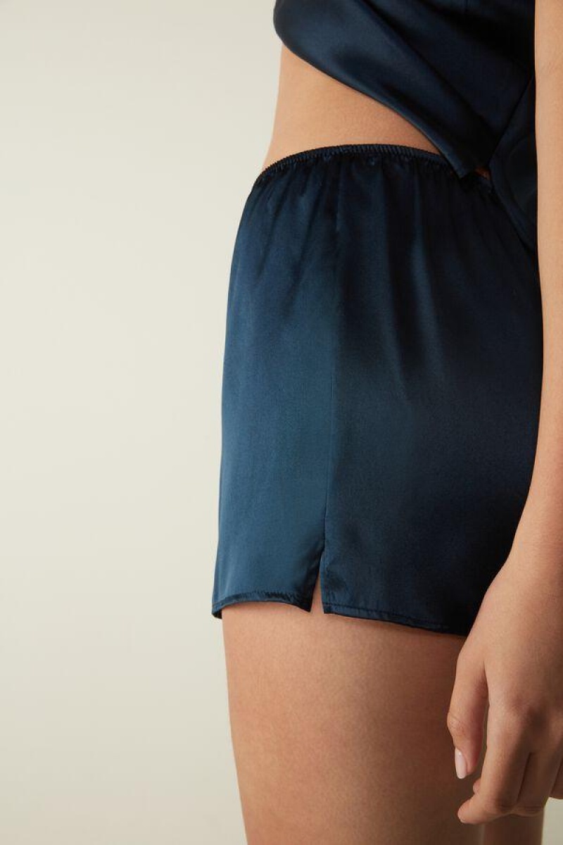 Intimissimi Smooth Silk-Satin Shorts Pizsama Női Kék | HUYU4063