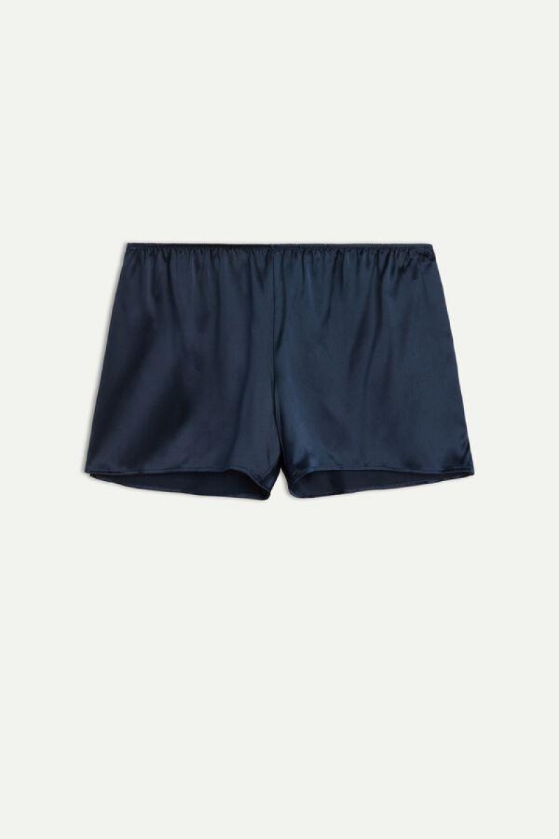 Intimissimi Smooth Silk-Satin Shorts Pizsama Női Kék | HUYU4063