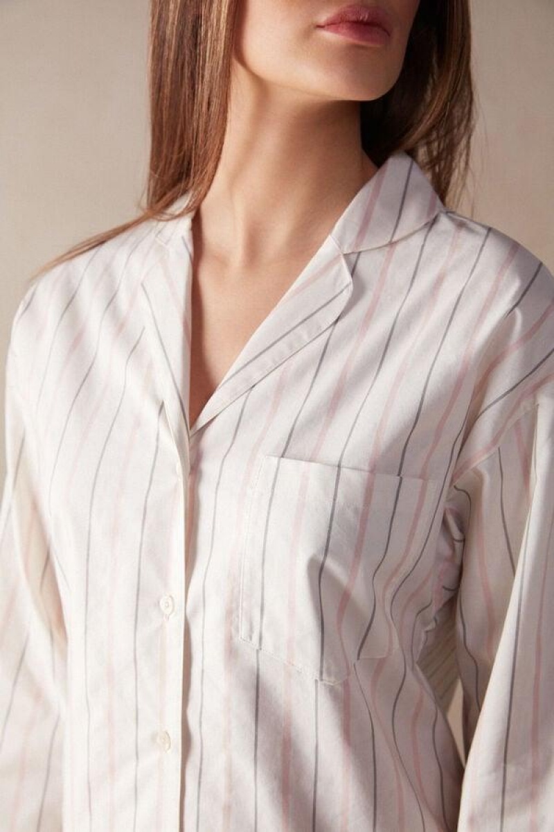 Intimissimi Soft Spring Long Sleeve Button-Up Shirt Pizsama Női Bézs Rózsaszín | HUKI3921