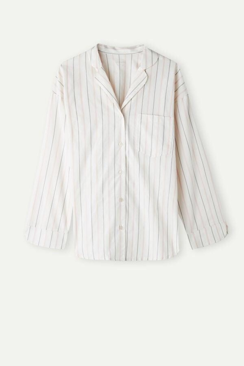 Intimissimi Soft Spring Long Sleeve Button-Up Shirt Pizsama Női Bézs Rózsaszín | HUKI3921