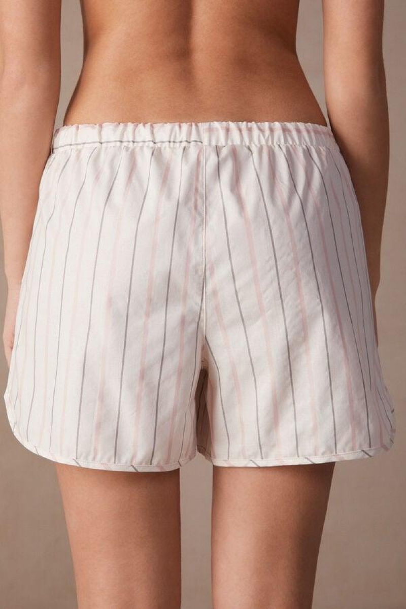 Intimissimi Soft Spring Pamut Cloth Shorts Pizsama Női Bézs Rózsaszín | HUSO4084