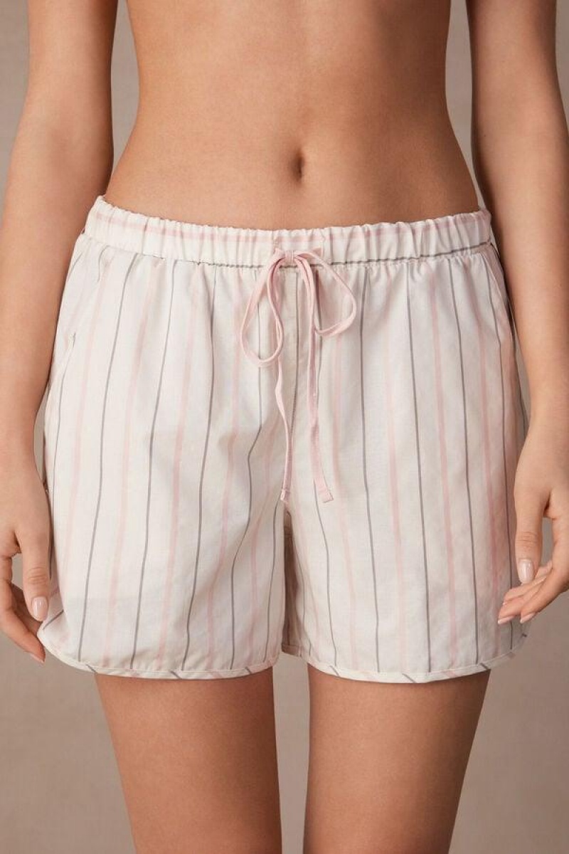 Intimissimi Soft Spring Pamut Cloth Shorts Pizsama Női Bézs Rózsaszín | HUSO4084