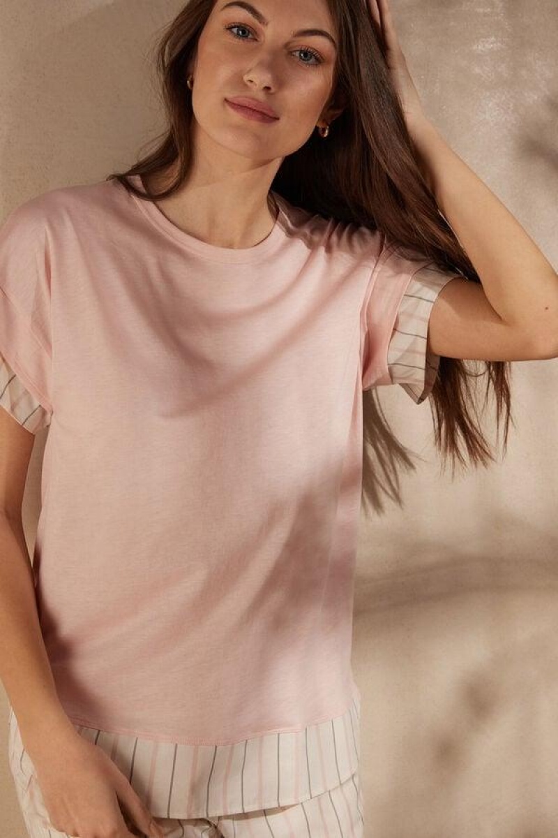 Intimissimi Soft Spring Rövid Sleeve Pamut T-Shirt Pizsama Női Rózsaszín | HUAP3954