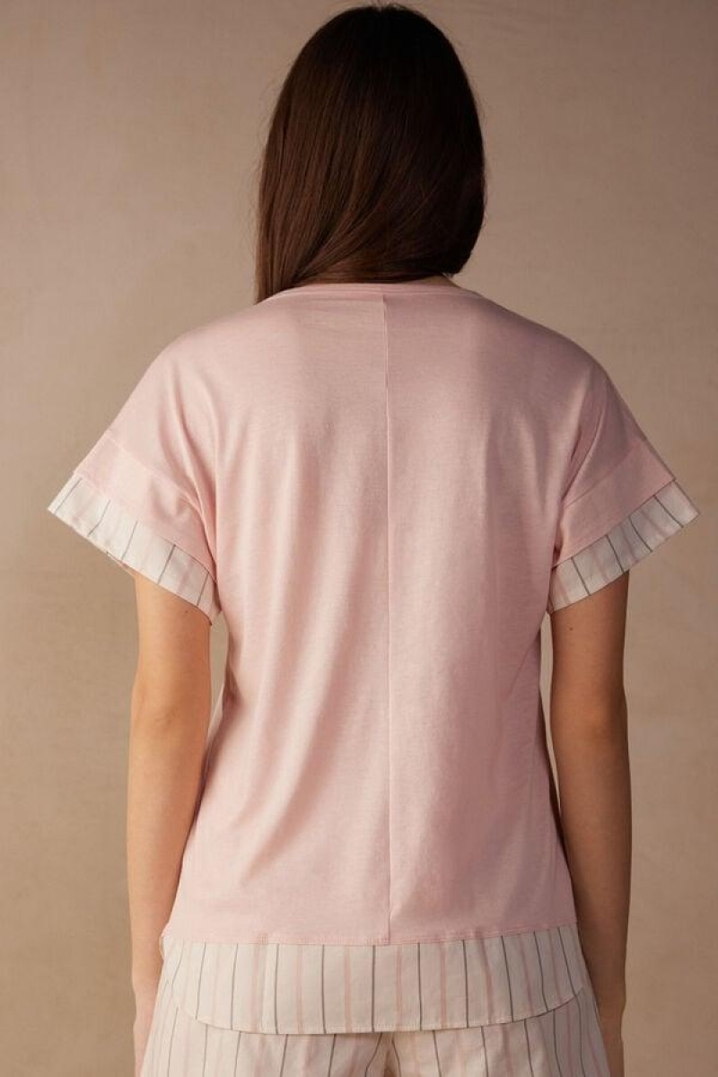 Intimissimi Soft Spring Rövid Sleeve Pamut T-Shirt Pizsama Női Rózsaszín | HUAP3954