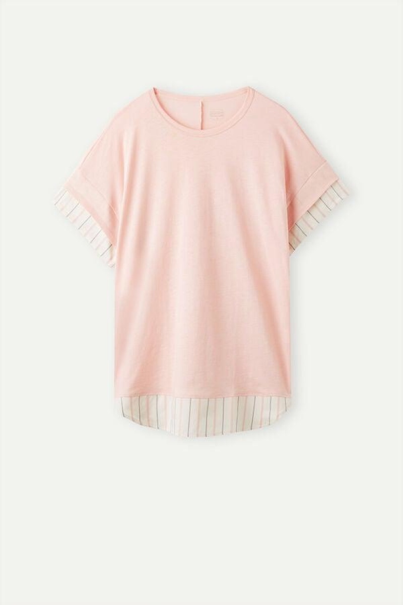 Intimissimi Soft Spring Rövid Sleeve Pamut T-Shirt Pizsama Női Rózsaszín | HUAP3954