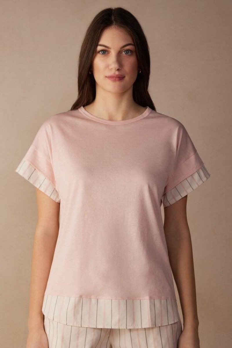 Intimissimi Soft Spring Rövid Sleeve Pamut T-Shirt Pizsama Női Rózsaszín | HUAP3954