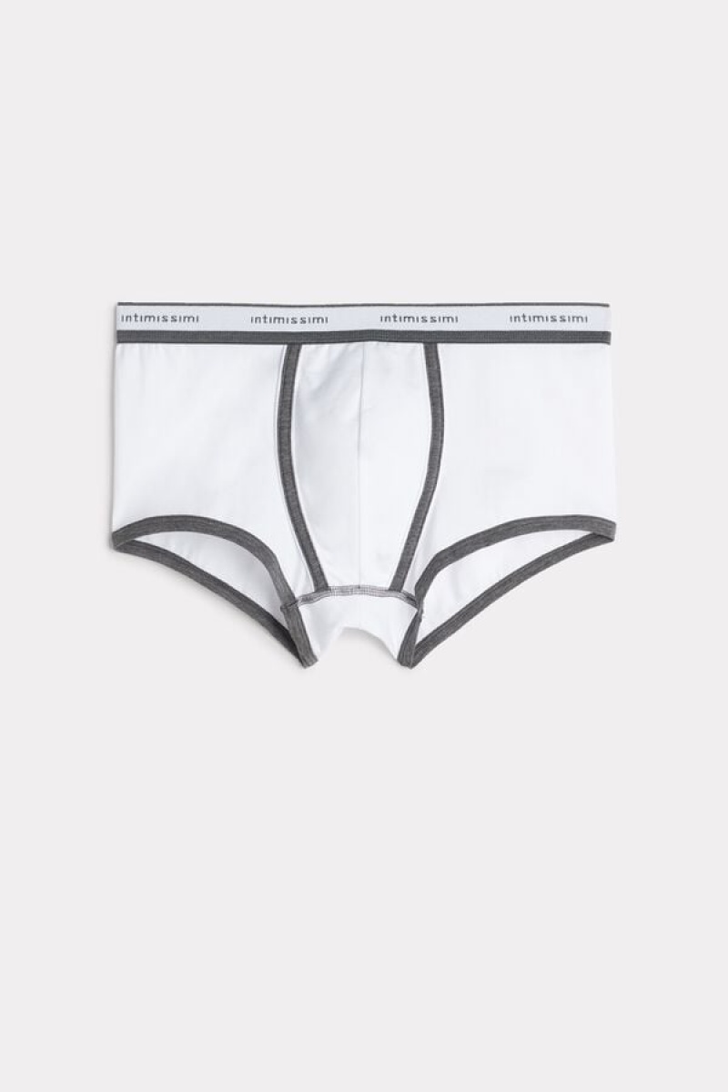 Intimissimi Stretch Supima® Pamut Shorts with Logo Detail Boxer Férfi Fehér Mélyszürke | HUSO3485