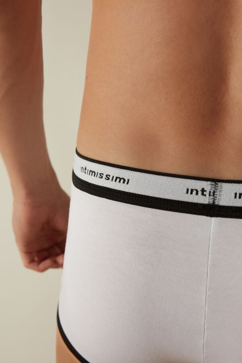 Intimissimi Stretch Supima® Pamut Shorts with Logo Detail Boxer Férfi Fehér Fekete | HUPQ3480