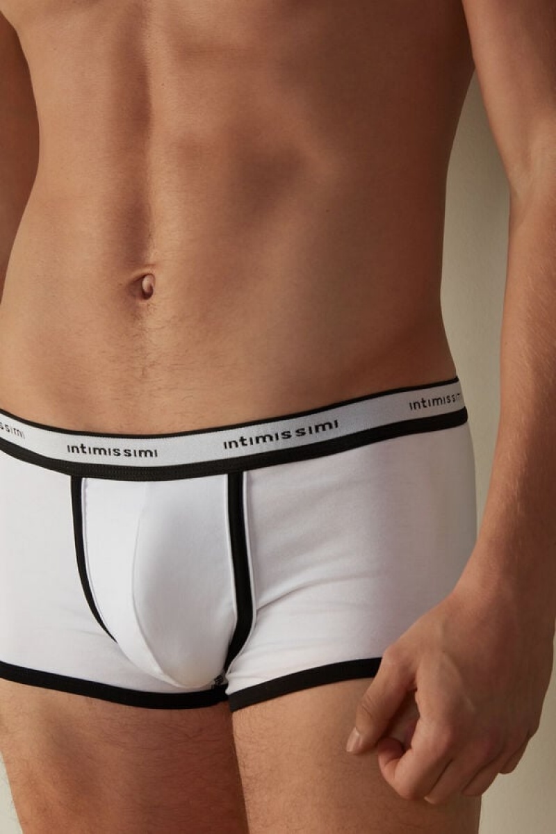 Intimissimi Stretch Supima® Pamut Shorts with Logo Detail Boxer Férfi Fehér Fekete | HUPQ3480