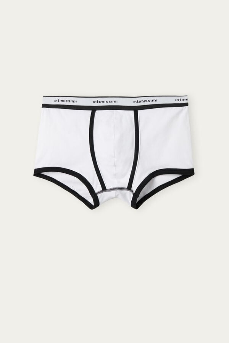 Intimissimi Stretch Supima® Pamut Shorts with Logo Detail Boxer Férfi Fehér Fekete | HUPQ3480