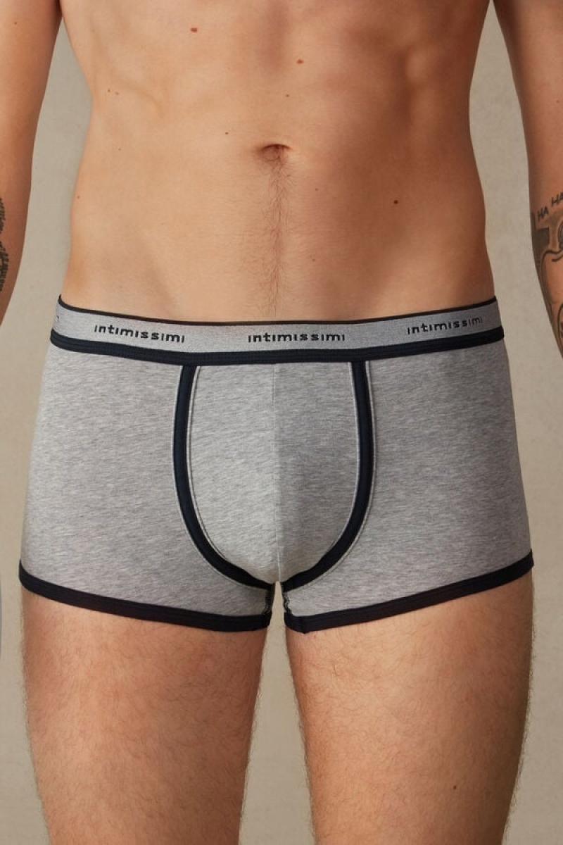 Intimissimi Stretch Supima® Pamut Shorts with Logo Detail Boxer Férfi Világos Szürke Kék | HUAP3479