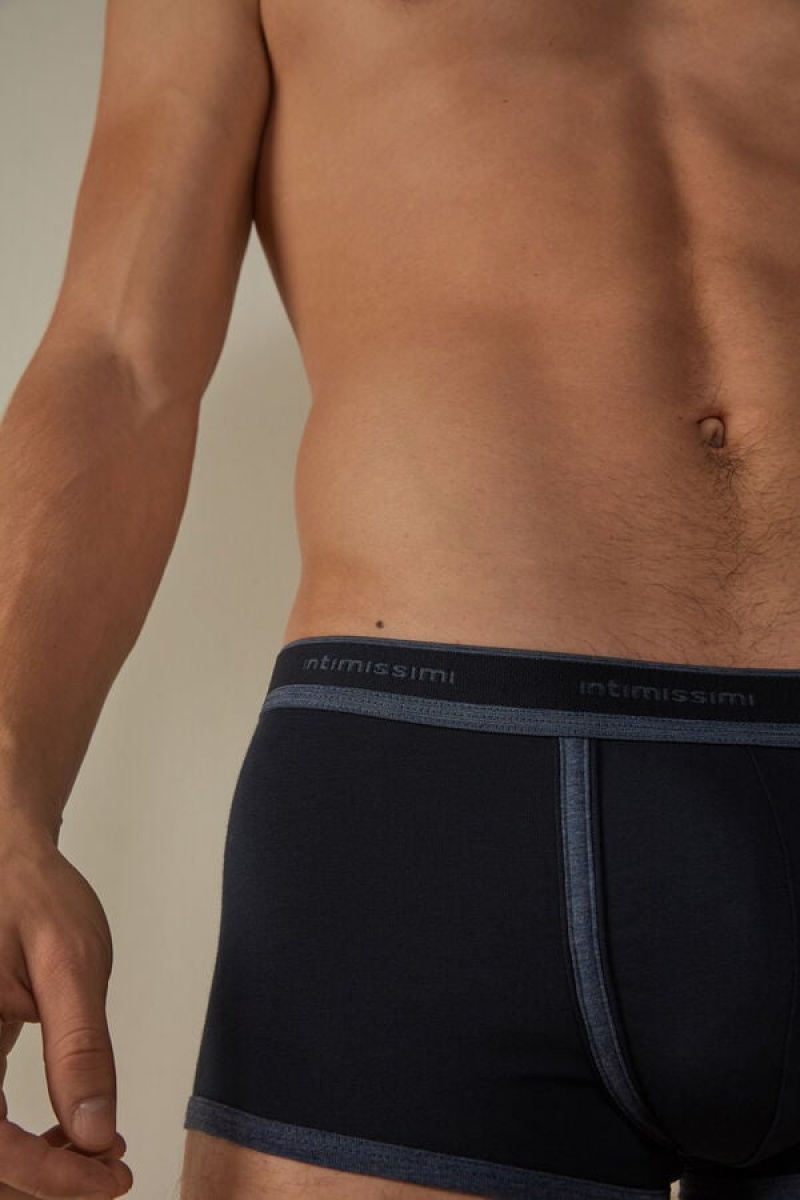 Intimissimi Stretch Supima® Pamut Shorts with Logo Detail Boxer Férfi Kék | HUYU3466