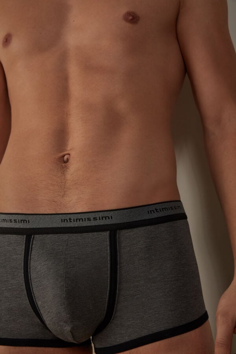 Intimissimi Stretch Supima® Pamut Shorts with Logo Detail Boxer Férfi Mélyszürke Fekete | HUUT3465