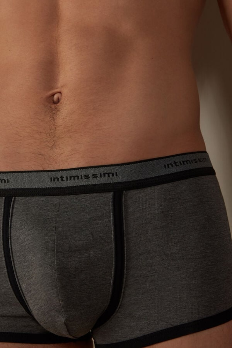 Intimissimi Stretch Supima® Pamut Shorts with Logo Detail Boxer Férfi Mélyszürke Fekete | HUUT3465