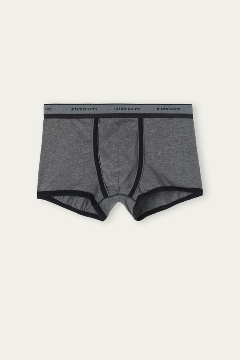 Intimissimi Stretch Supima® Pamut Shorts with Logo Detail Boxer Férfi Mélyszürke Fekete | HUUT3465