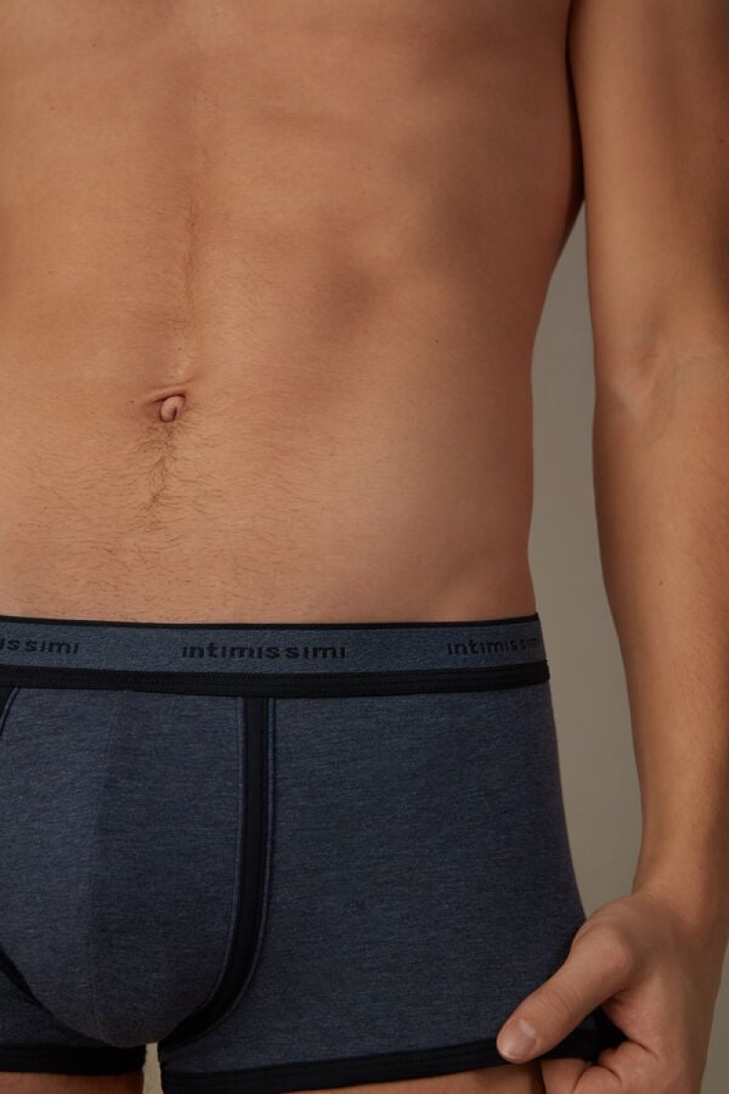 Intimissimi Stretch Supima® Pamut Shorts with Logo Detail Boxer Férfi Kék Kék | HUEX3442