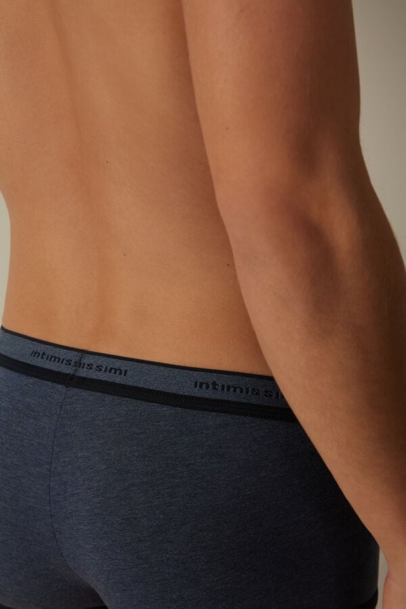 Intimissimi Stretch Supima® Pamut Shorts with Logo Detail Boxer Férfi Kék Kék | HUEX3442