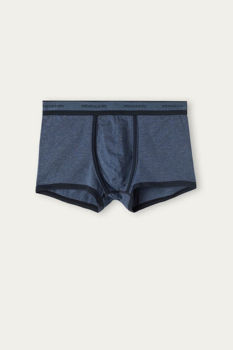 Intimissimi Stretch Supima® Pamut Shorts with Logo Detail Boxer Férfi Kék Kék | HUEX3442