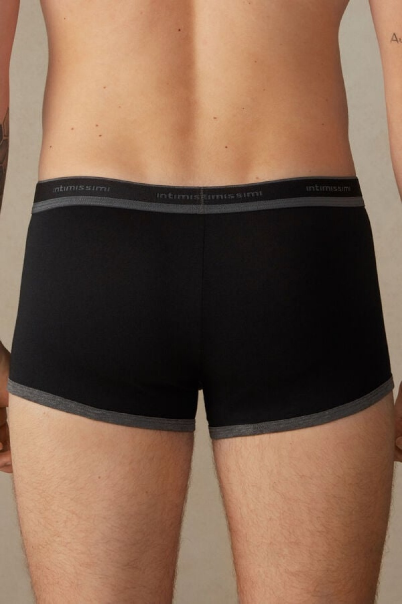 Intimissimi Stretch Supima® Pamut Shorts with Logo Detail Boxer Férfi Fekete Mélyszürke | HURW3441