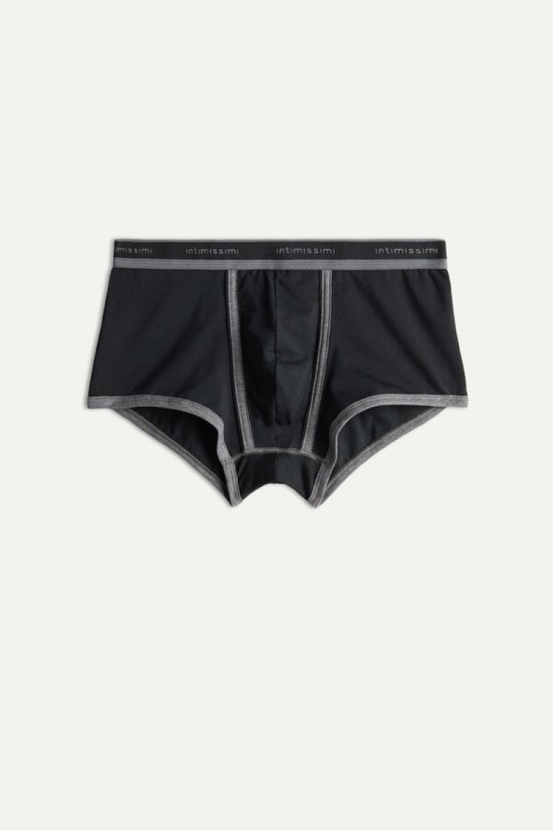 Intimissimi Stretch Supima® Pamut Shorts with Logo Detail Boxer Férfi Fekete Mélyszürke | HURW3441