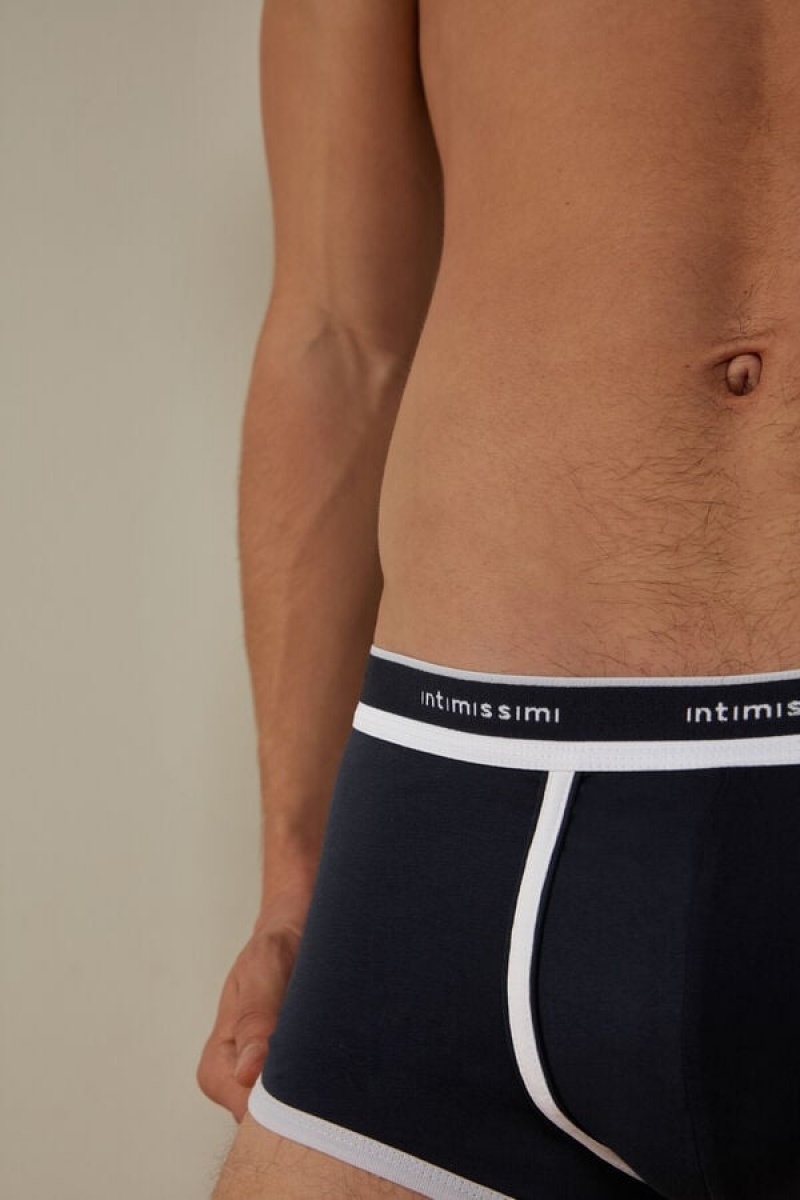 Intimissimi Stretch Supima® Pamut Shorts with Logo Detail Boxer Férfi Kék Fehér | HUTV3440