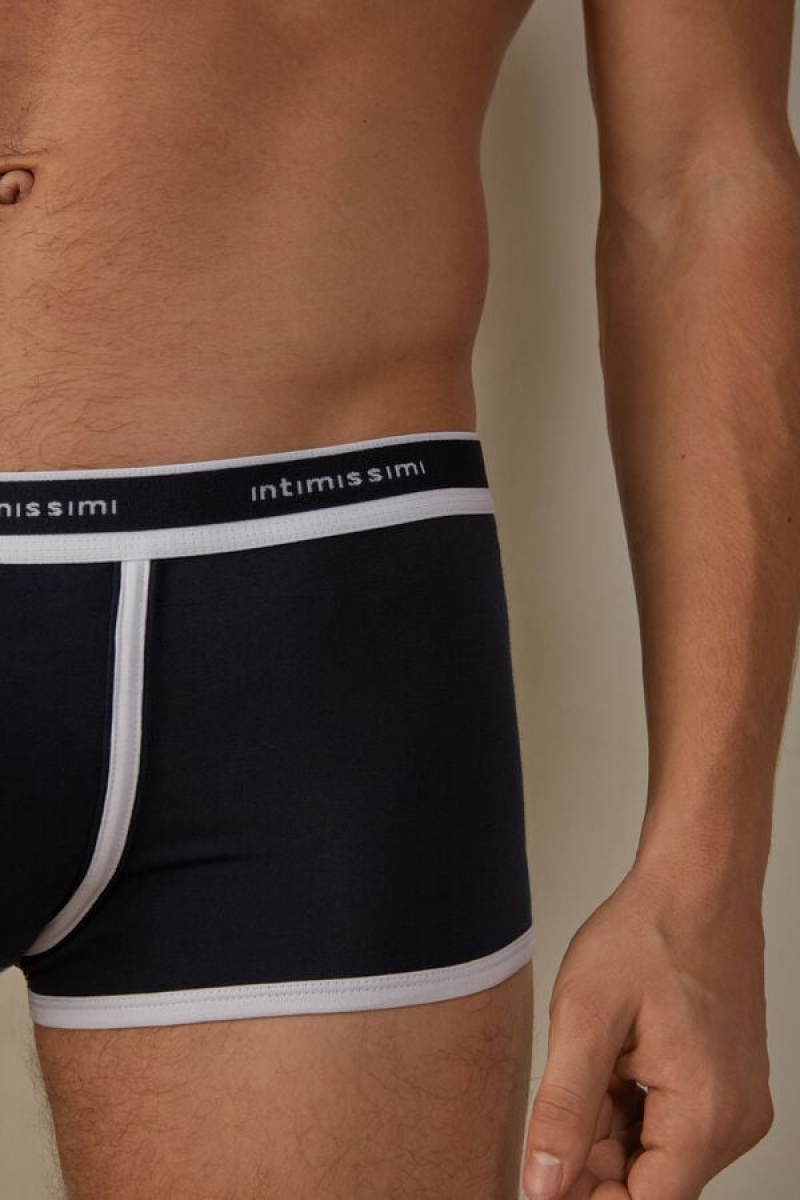 Intimissimi Stretch Supima® Pamut Shorts with Logo Detail Boxer Férfi Kék Fehér | HUTV3440