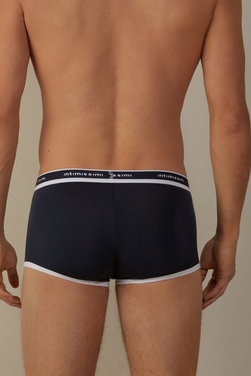 Intimissimi Stretch Supima® Pamut Shorts with Logo Detail Boxer Férfi Kék Fehér | HUTV3440