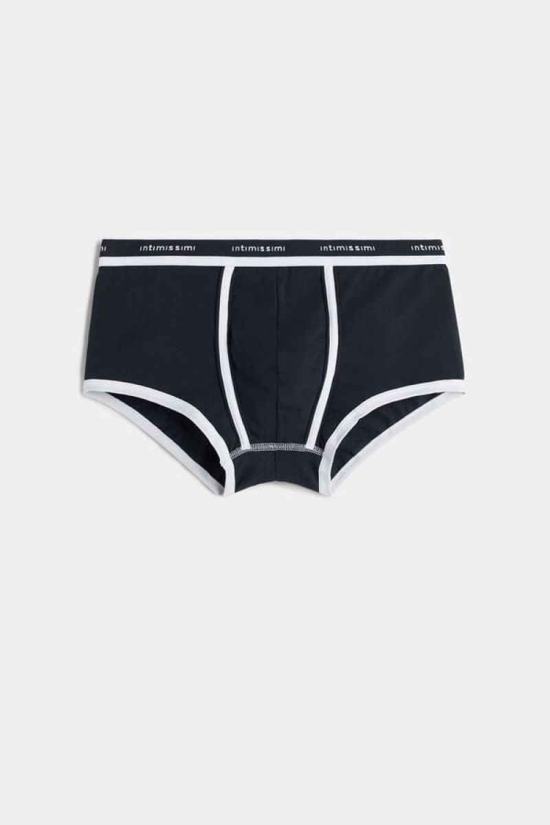 Intimissimi Stretch Supima® Pamut Shorts with Logo Detail Boxer Férfi Kék Fehér | HUTV3440