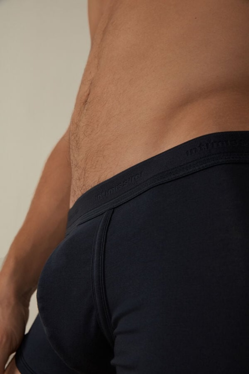 Intimissimi Stretch Supima® Pamut Shorts with Logo Detail Boxer Férfi Kék | HUQZ3419