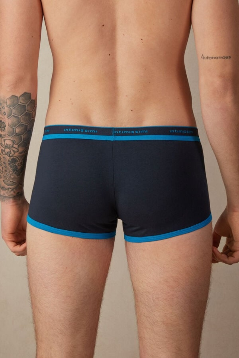 Intimissimi Stretch Supima® Pamut Shorts with Logo Detail Boxer Férfi Fekete Kék | HUUT3413