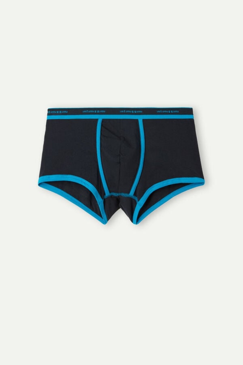 Intimissimi Stretch Supima® Pamut Shorts with Logo Detail Boxer Férfi Fekete Kék | HUUT3413