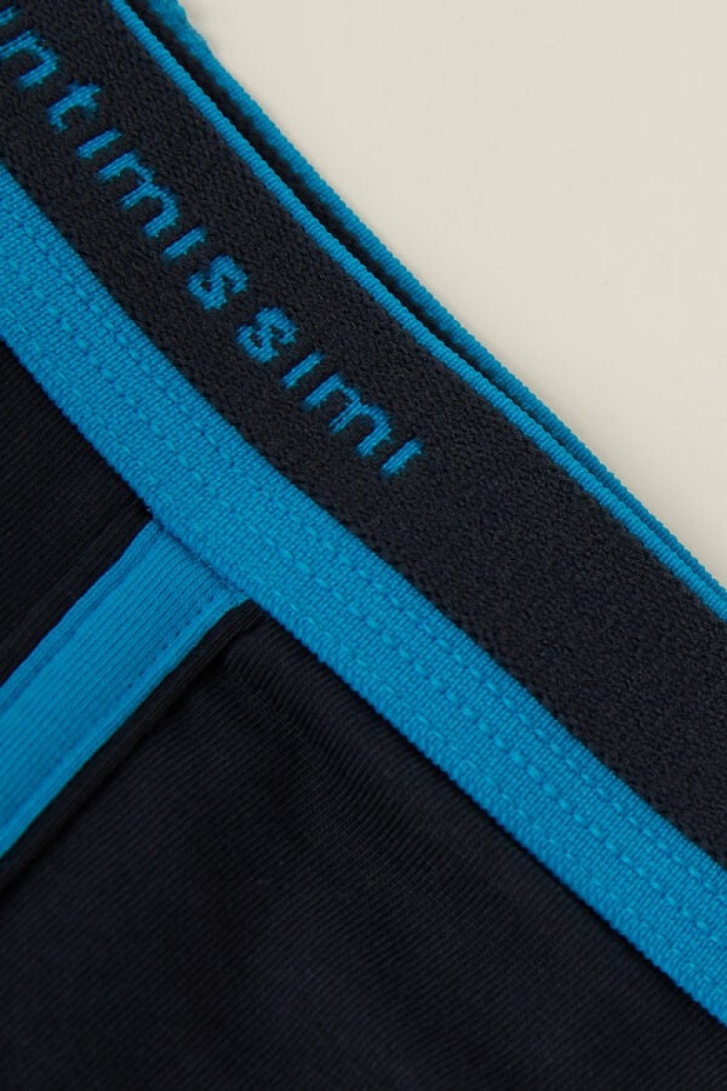 Intimissimi Stretch Supima® Pamut Shorts with Logo Detail Boxer Férfi Fekete Kék | HUUT3413