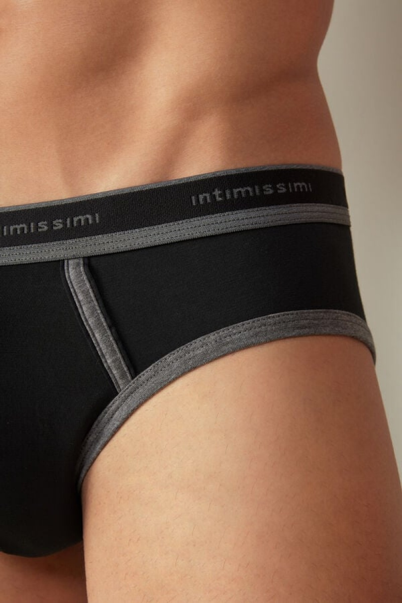 Intimissimi Stretch Supima® Pamut with Logo Detail Rövidnadrágok Férfi Fekete Mélyszürke | HUCE3371