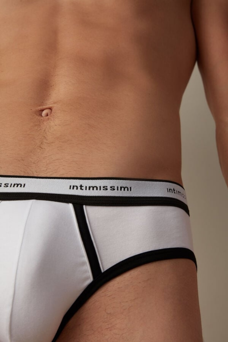 Intimissimi Stretch Supima® Pamut with Logo Detail Rövidnadrágok Férfi Fehér Fekete | HUUT3360